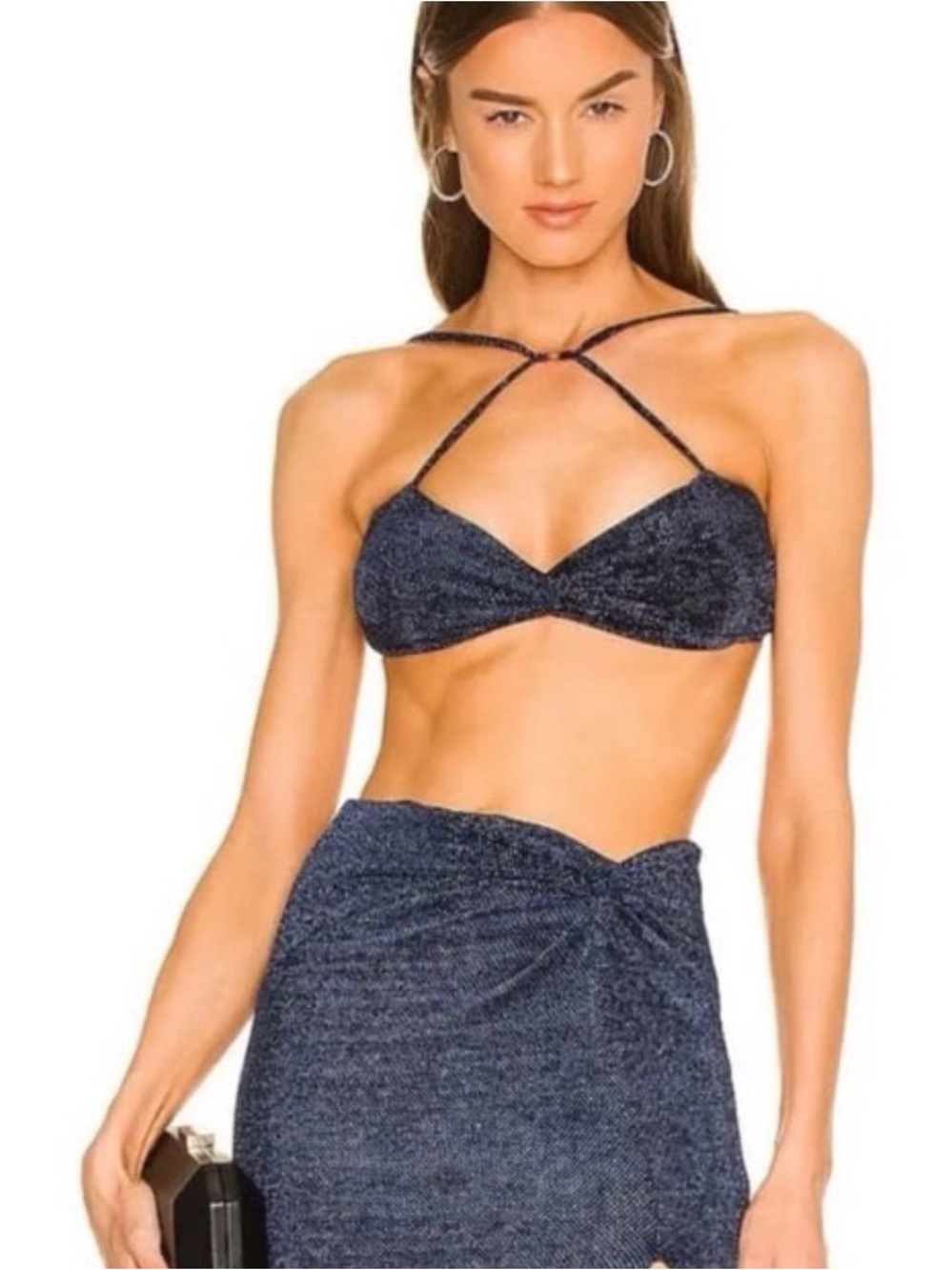 Nookie Navy Blue Crisscross Bikini Top with Matching Wrap